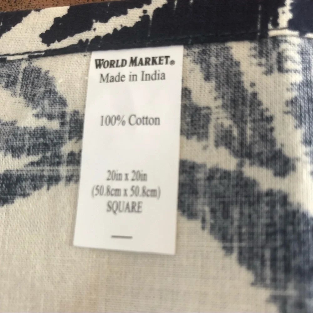 World Market Set 6 100% Cotton Napkins Navy White Square Dining NWOT 100% Cotton
